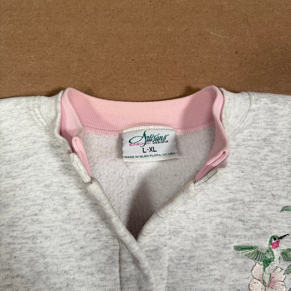 Vintage Floral Artisans Button Cardigan Hummingbird Garden Sweatshirt XL - Picture 7 of 8
